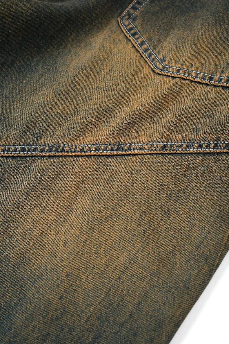 Unisex Retro Washed Jeans Stretch Straight Leg Denim Trousers