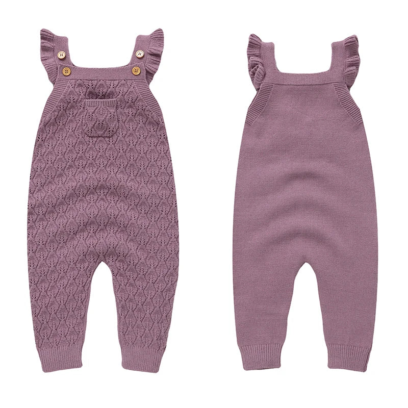 Baby Autumn Romper - Solid Ruffles Fly Sleeve Knit Jumpsuit Overalls Sweater