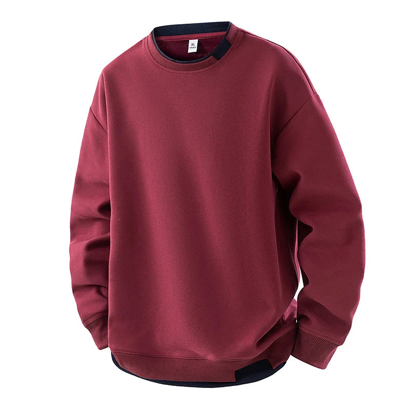 Men's Patchwork Sports Sweatshirt - Loose O-Neck Heavyweight Hoodie for Spring Autumn