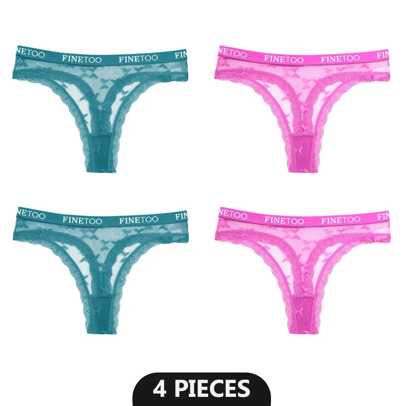 4-Pack Lace Hollow Out Thongs - Women's Floral Low-Waist Breathable Underwear
