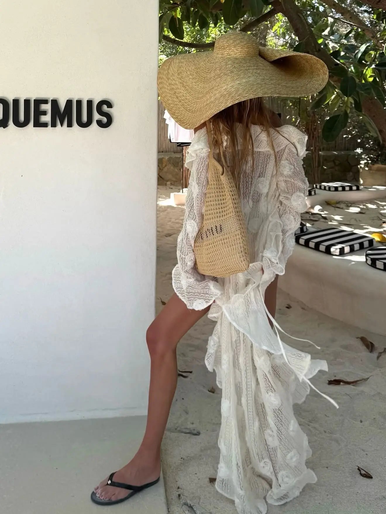 Women's 3D Flower Cover Up Dress - Flying Sleeve Beach Long Dress