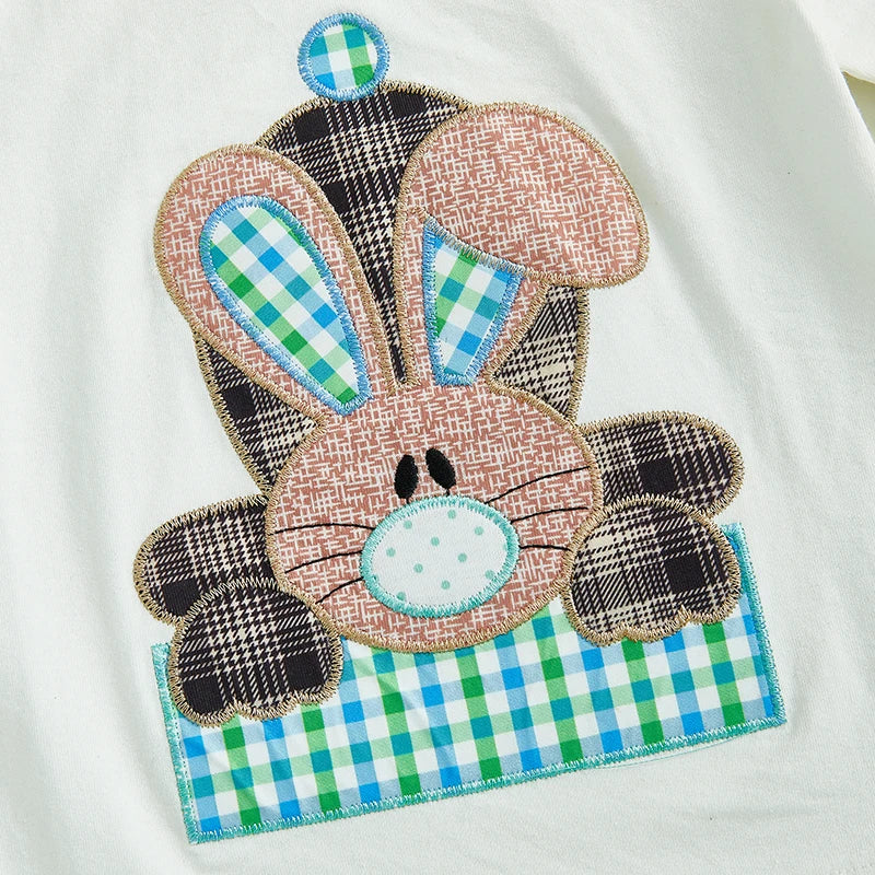 0-4Y Toddler Kids Boys Easter Clothes Set 2pcs Rabbit Embroidery Short Sleeve Plaid T-Shirt with Elastic Waist Shorts