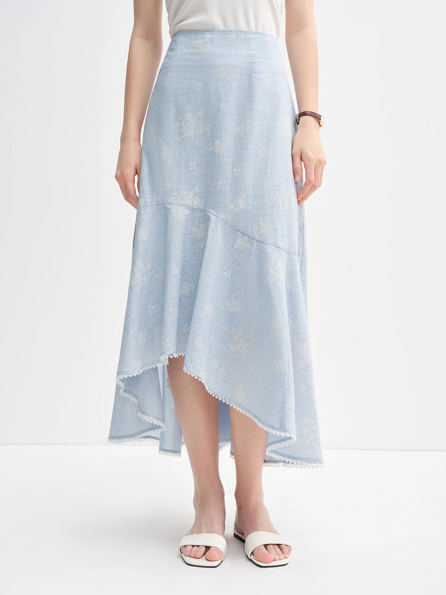 Women's Autumn Clothing Set - Long Sleeve Shirt & A-Line Skirt with V-Neck Top