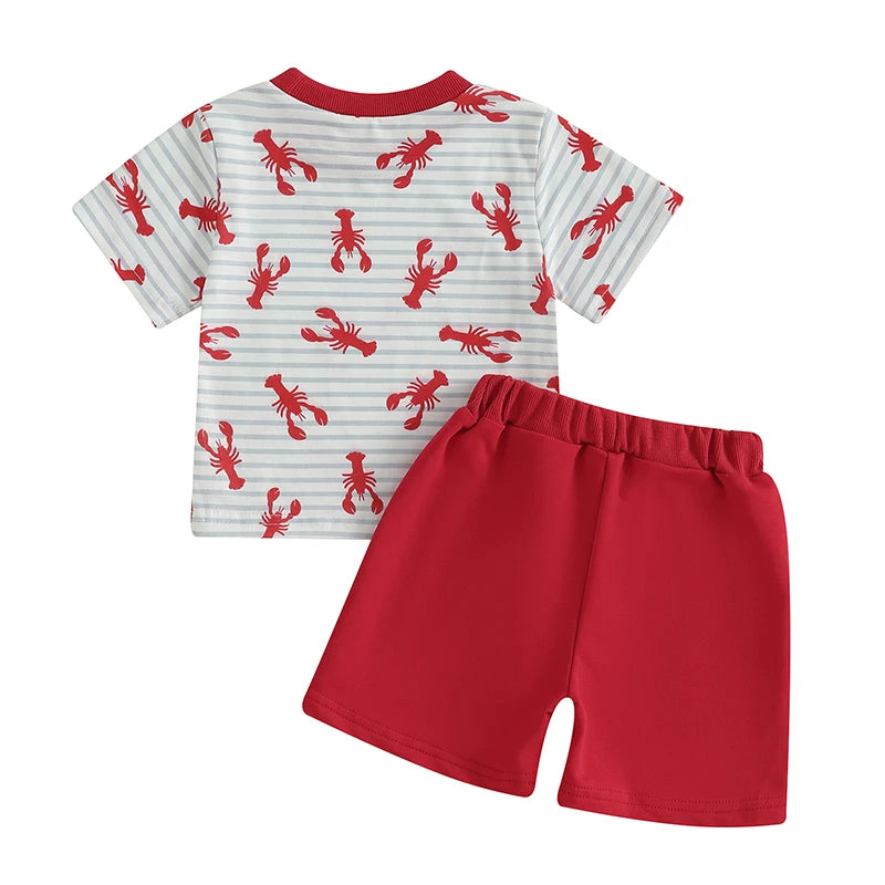 Baby Boys Striped Lobster Print Summer Set - T-Shirt & Solid Shorts (0-3Y)