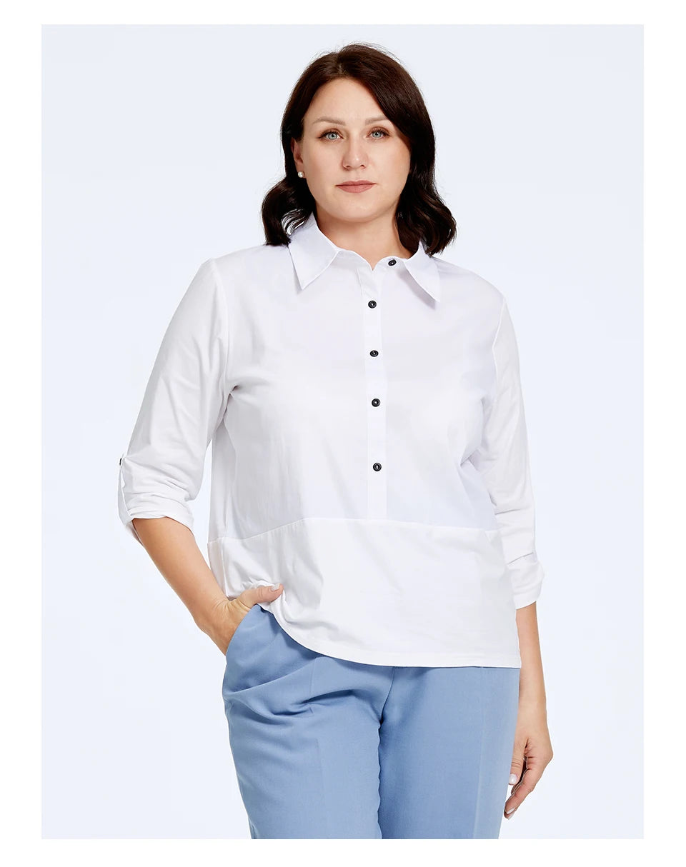 Women's Blouses Elegant Lapel Stitching Plus Size Shirt