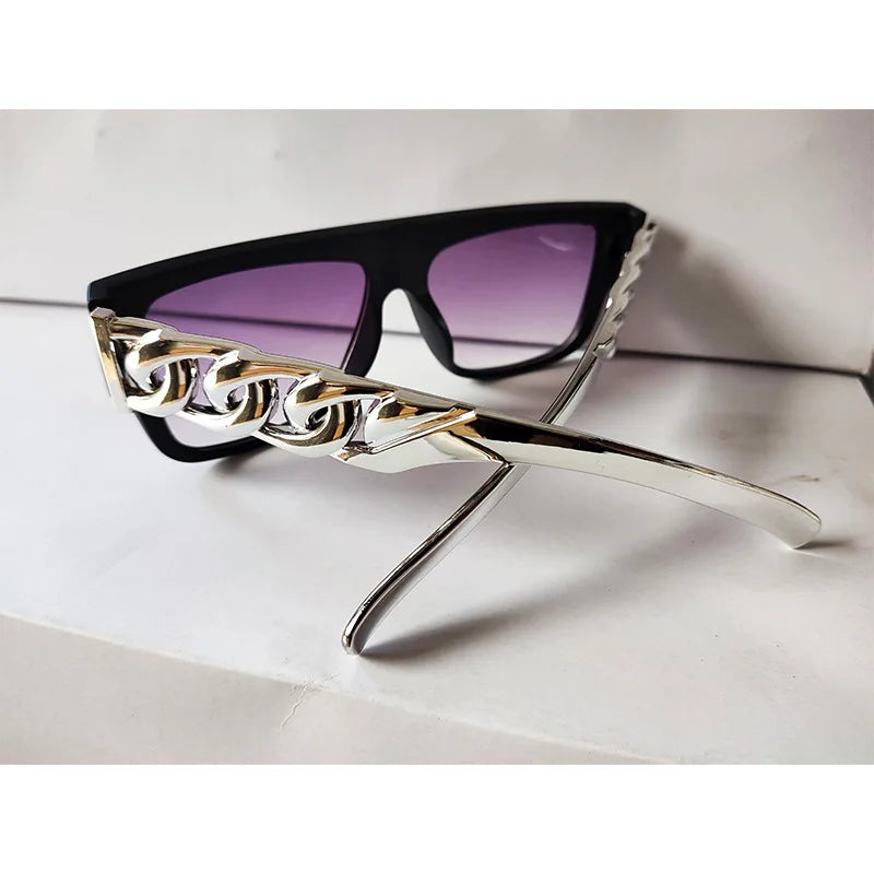 Hip Hop Punk Sunglasses - Gold Chain Necklace Eyewear with UV400