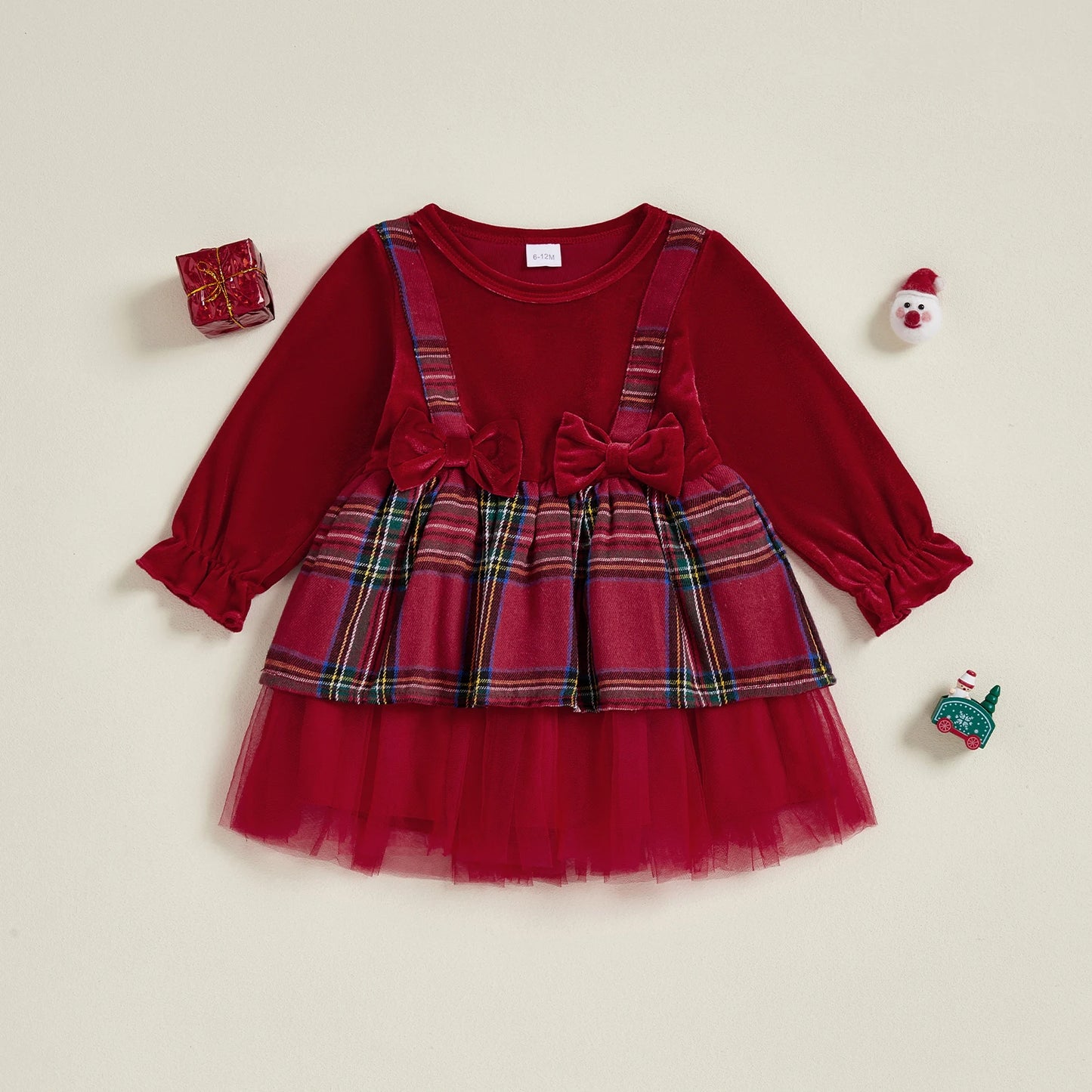 Baby Girls Christmas Plaid Velvet Party Dress (0-4Y)