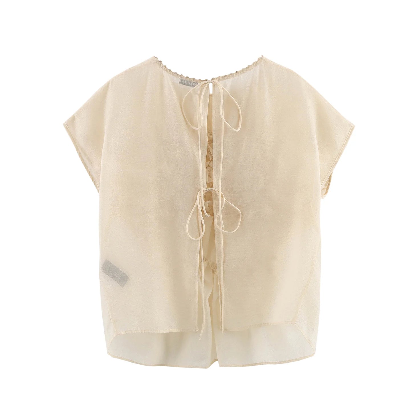 Semi-Transparent Pleated Short Sleeve Shirt - Sweet Design