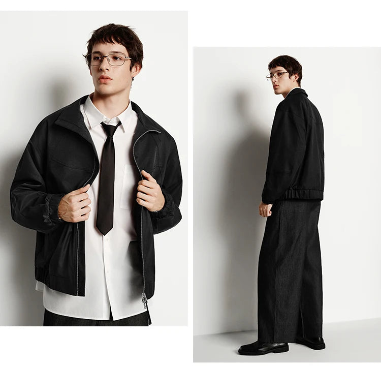 Loose Fit Stand Collar Minimalist Fashion Casual Jacket