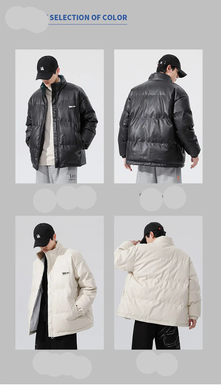 Men's PU leather Stand-up collar thickened cotton-padded Jacket