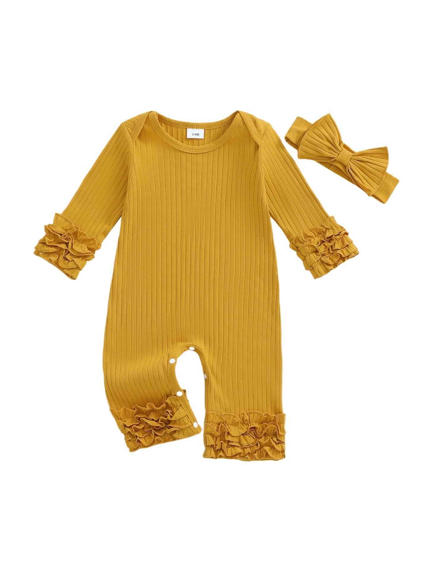 Baby Girls Solid Colour Romper with Bow Headband (0-18M)