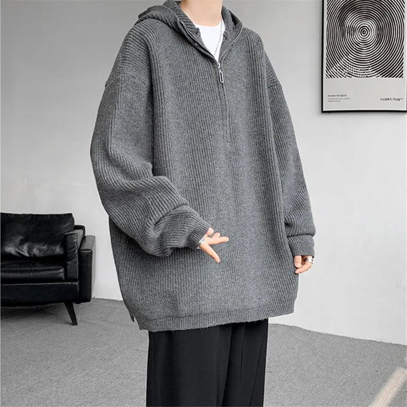 Men's Loose Hooded Knit Pullovers Casual Knitted Sweater