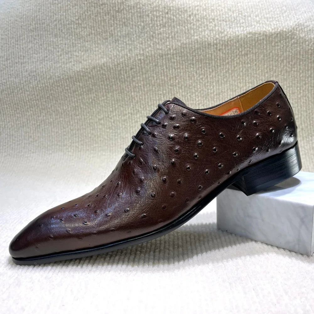 Crocodile Pattern Square Toe Brogue Leather Oxford Shoes