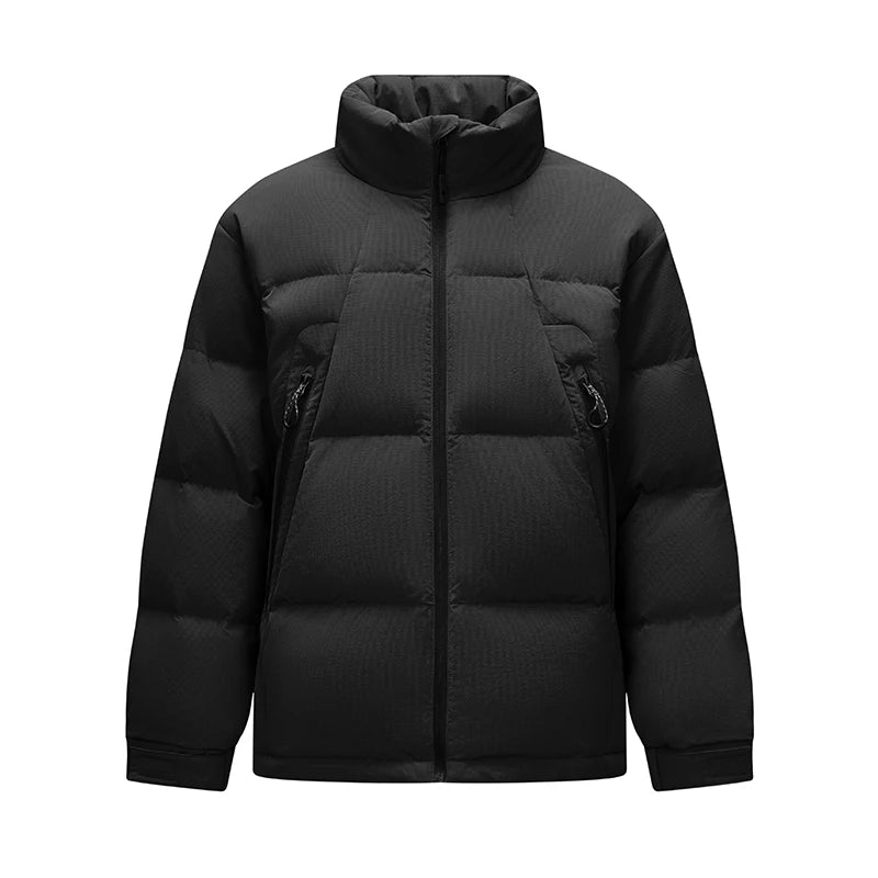 Down Jacket Men Textured Loose Fit Stand Collar Puffer Coat Winter Versatile Outerwear