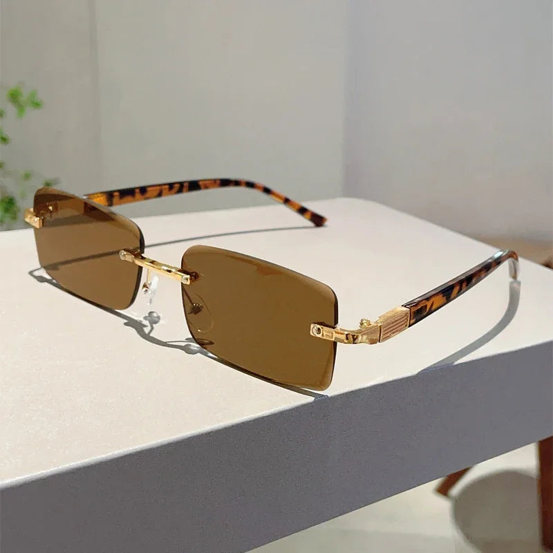 Unisex  Rimless Rectangle Vintage Casual Sunglasses