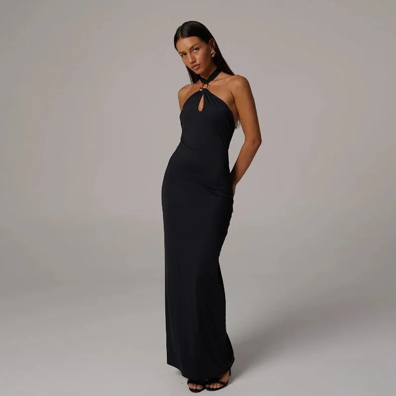 Women's Elegant Backless Halter Maxi Dress - Summer Party Club Gown