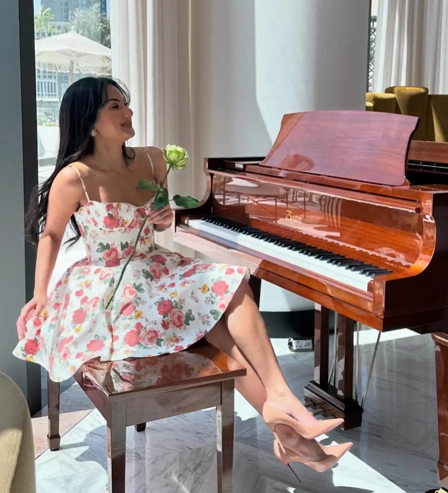 Women's A Line Flare Floral Print Mini Tulle Skirt Dress