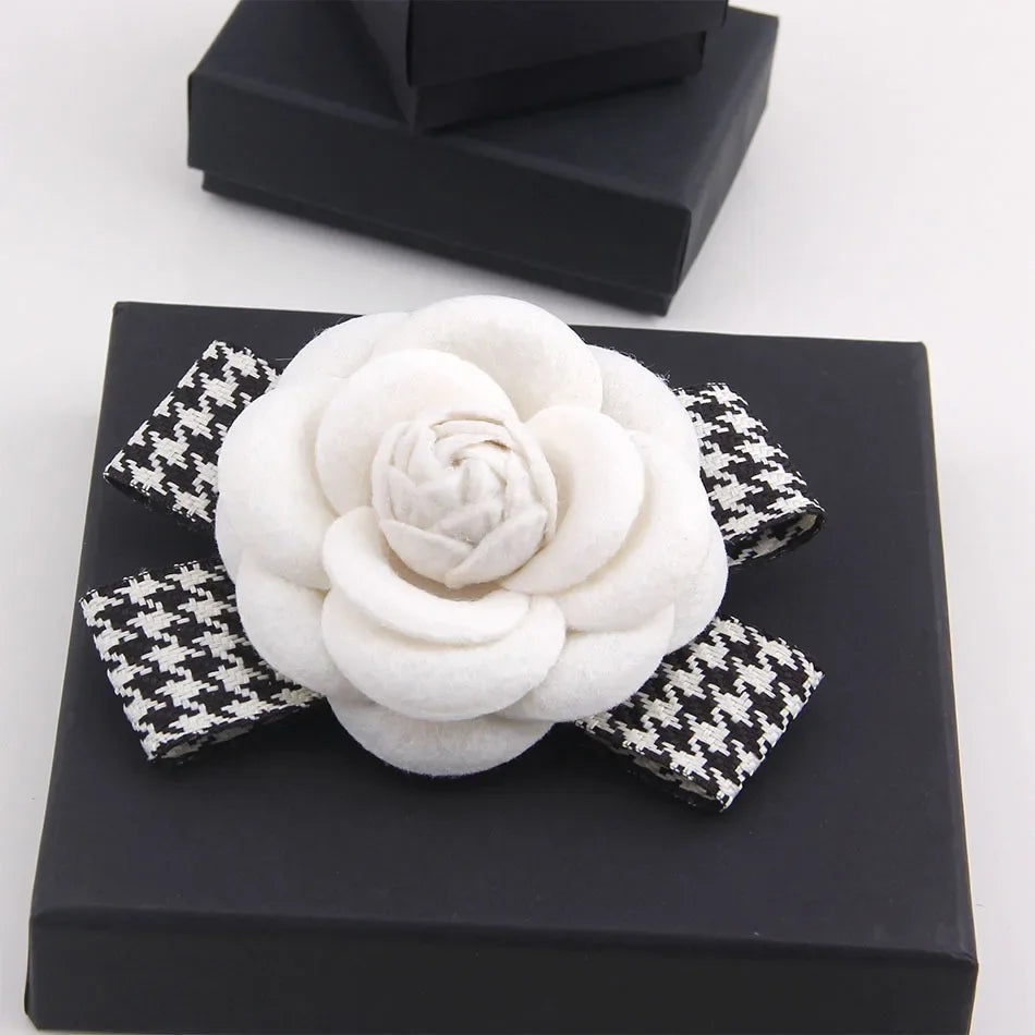 Retro Camellia Flower Brooch - Fabric Bow Lapel Pin for Women