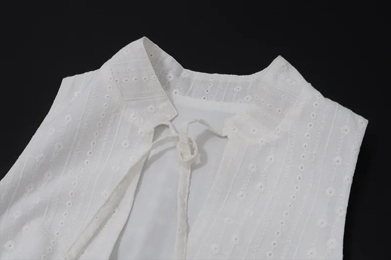 Women's Summer Tie Front Tops Button White Cut Out Sleeveless Cropped Top