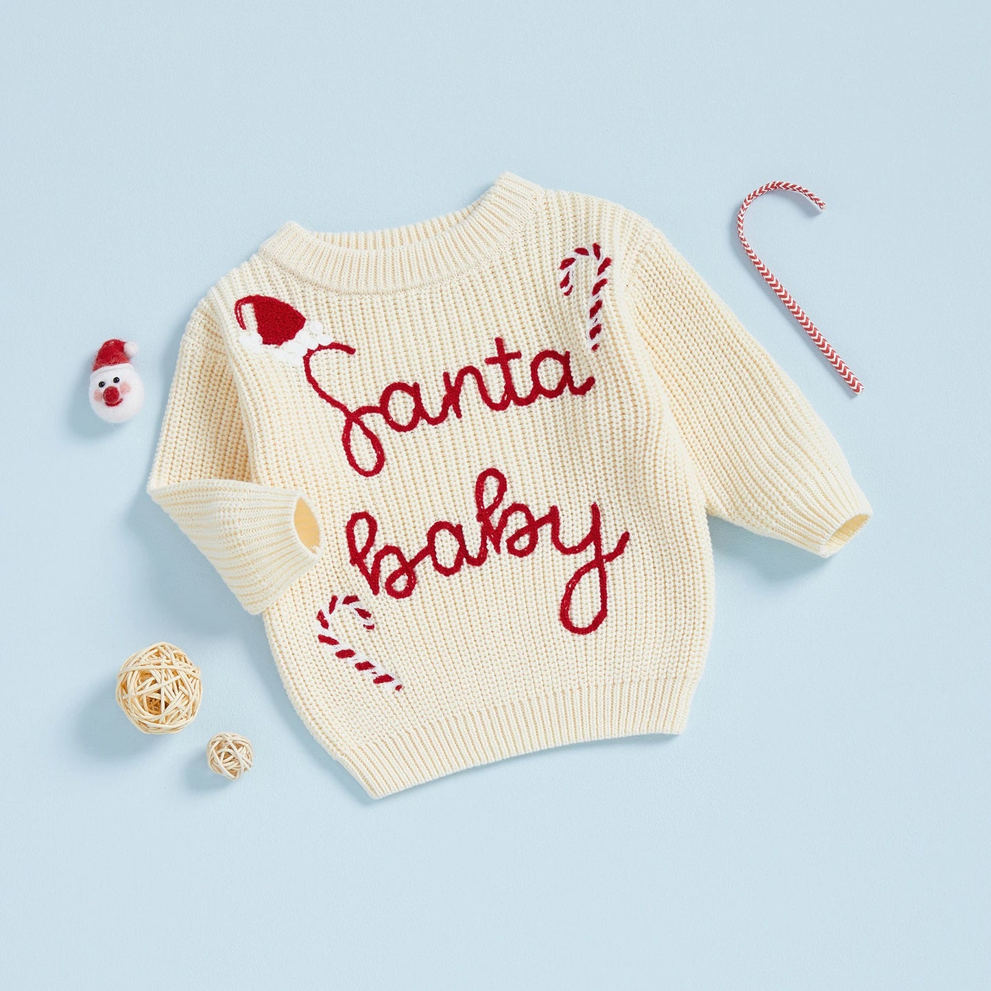 Baby Christmas Sweater - Letter Embroidery Round Neck Pullover Knitwear