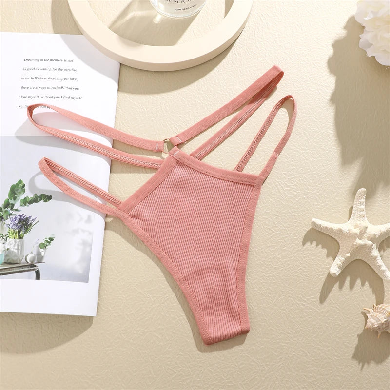 4-Pack Cotton Striped Thongs - Women's Low-Rise Breathable Underwear Set