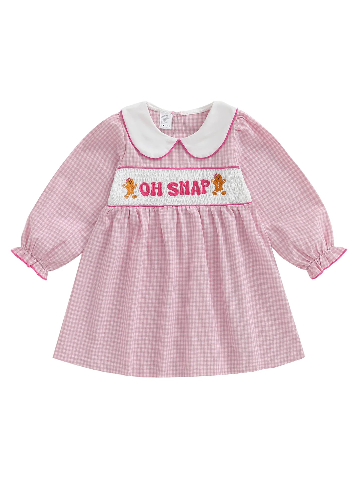 Lovely Girls Christmas Plaid Dress with Gingerbread Embroidery (1-6Y)