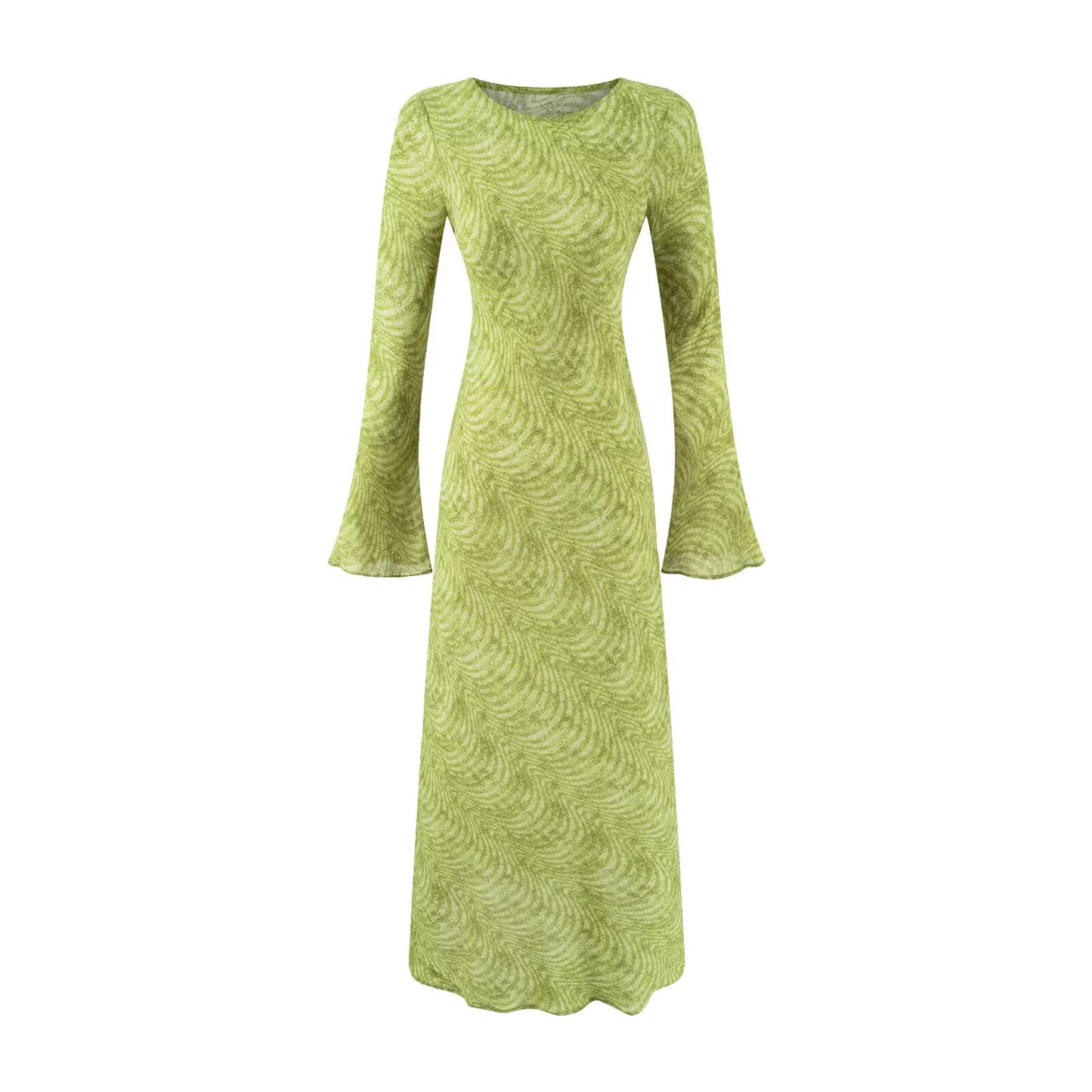 Women's Elegant Trumpet Long Sleeve Dress - Waist Cinching Design with Hip Hugging Silhouette