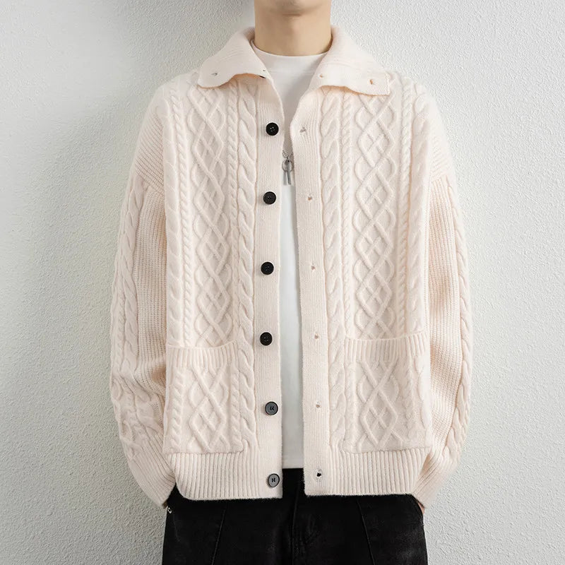 Men's Autumn Turn-Down Collar Cardigan - Single Breasted Knit Sweater Coat