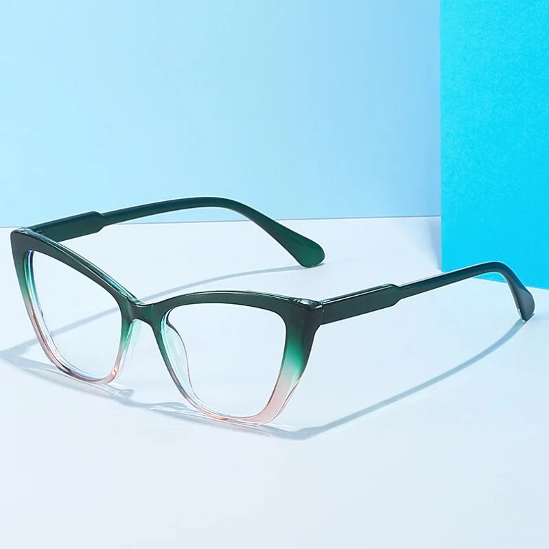 Women's Cat Eye Anti-Blue Light Glasses - Retro Flat Lens Prescription Compatible