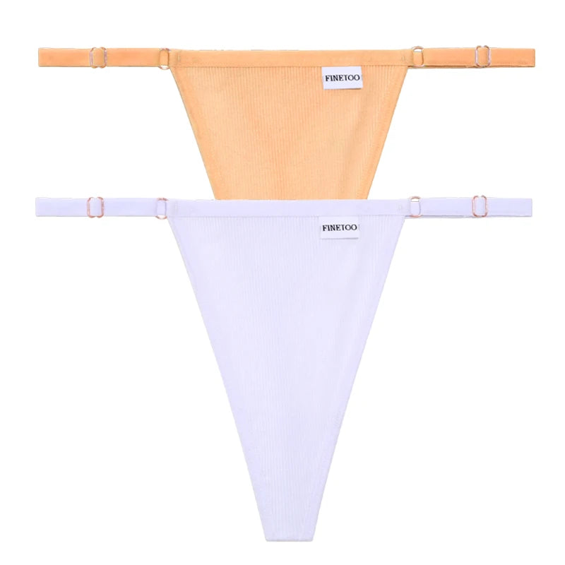 Women's 2PCS/SET Cotton Low Waist Panties Adjustable Waist Thongs Seamless G-String Underwear Lingerie