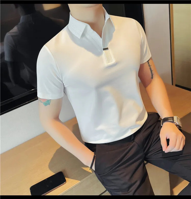 Men's Summer Slim Fit Casual Short Sleeve Style Turn Down Collar Polo Shirt