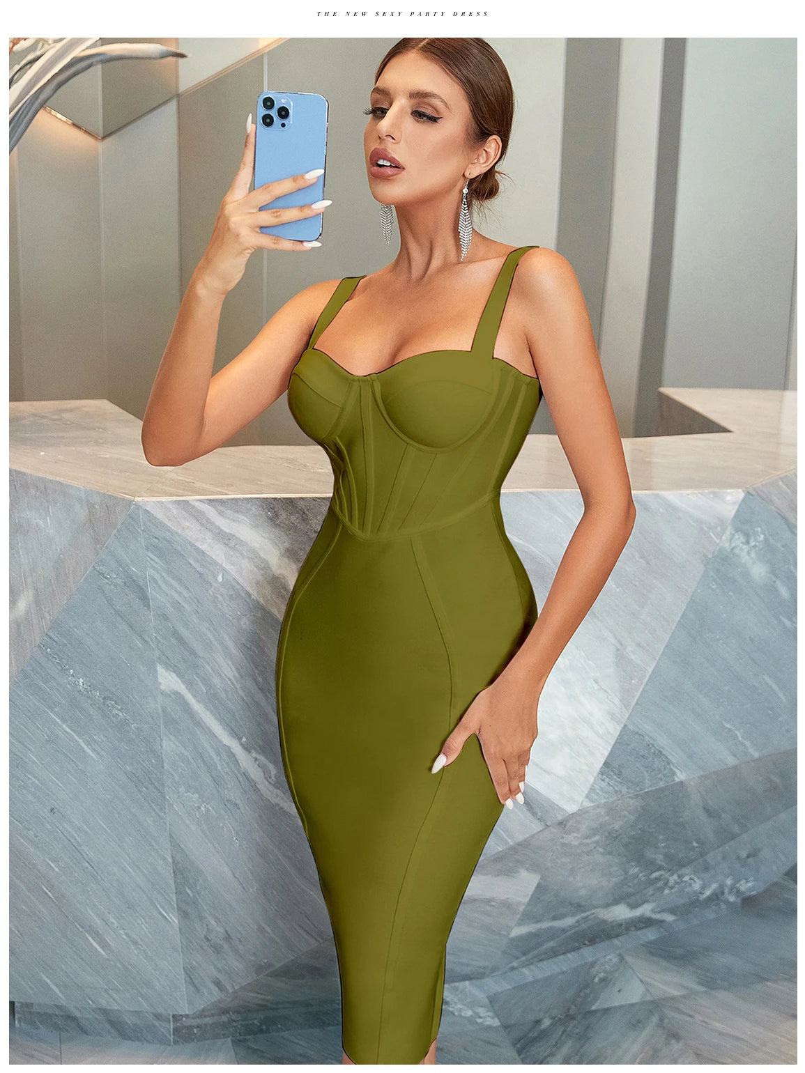 Women's Spaghetti Strap Midi Club Bandage Sleeveless Party Summer Dress