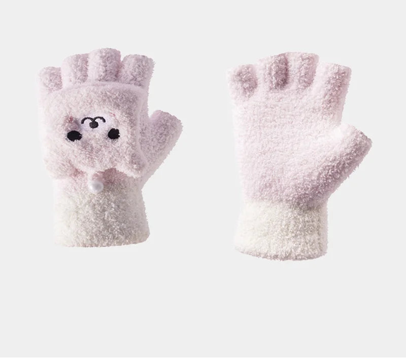 Cute Animal Plush Fingerless Gloves - Touchscreen Winter Warm Accessories