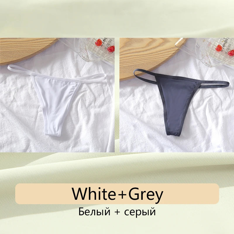 Women's Cotton Seamless Thong Set - Low Waist Comfort Underwear (2 Pack)