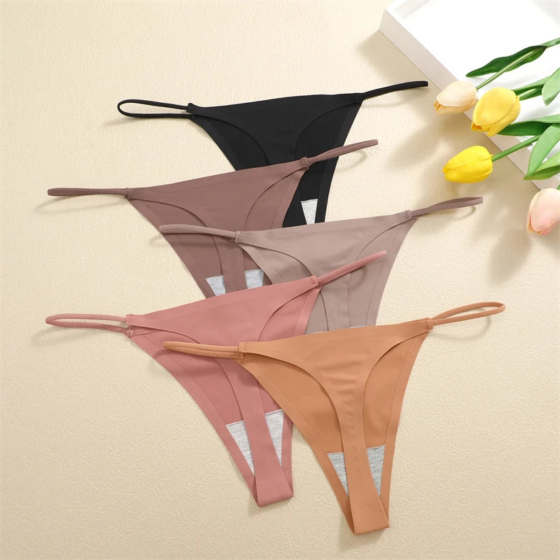 5-Pack Ice Silk Seamless Thongs - Low Waist G-String Underwear