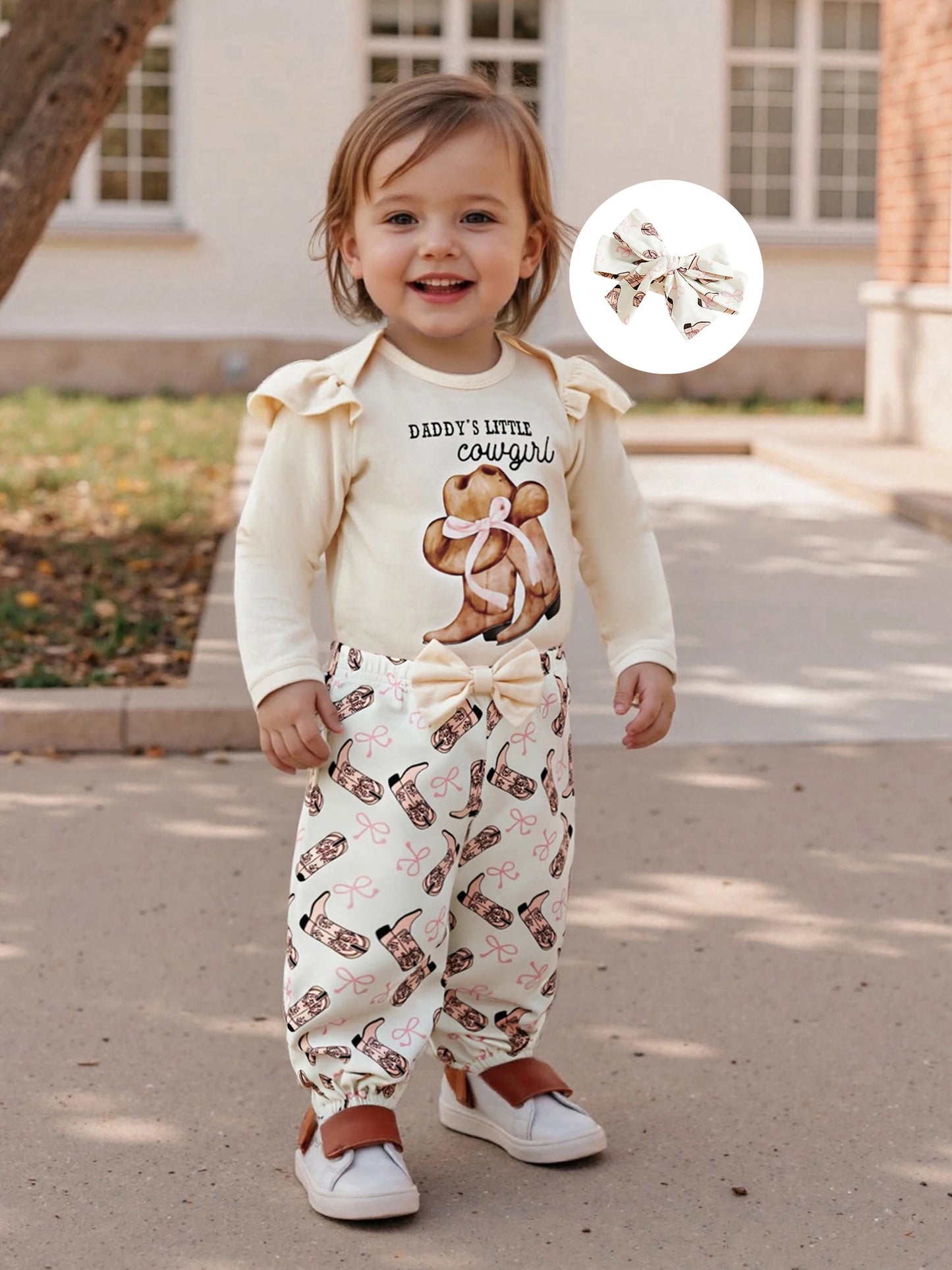 Baby Girls Western Outfit Set - 3-Piece Jumpsuit, Headband & Pants