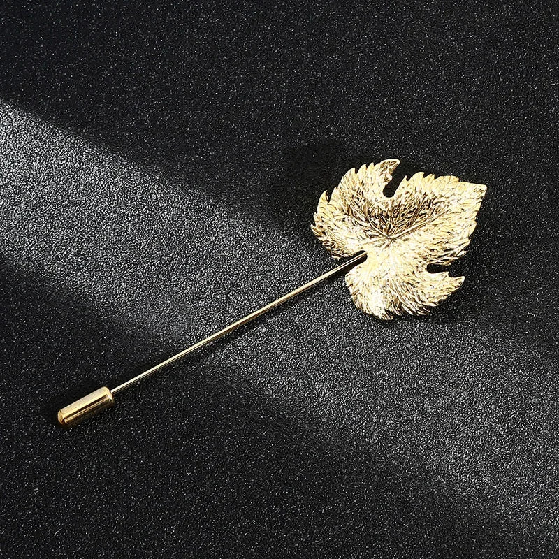 Vintage Metal Leaf Flower Brooch - Gold Tone Lapel Pin for Women & Men