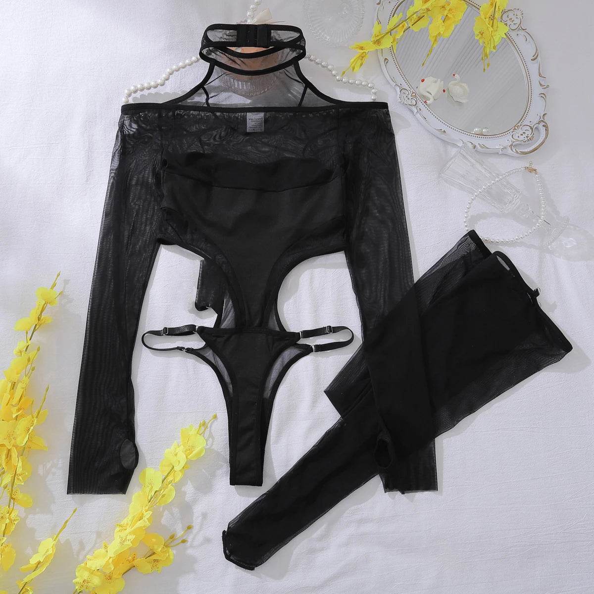 Women's Lingerie Bodysuit Off Shoulder Top Crotchless Bodysuit Lingerie