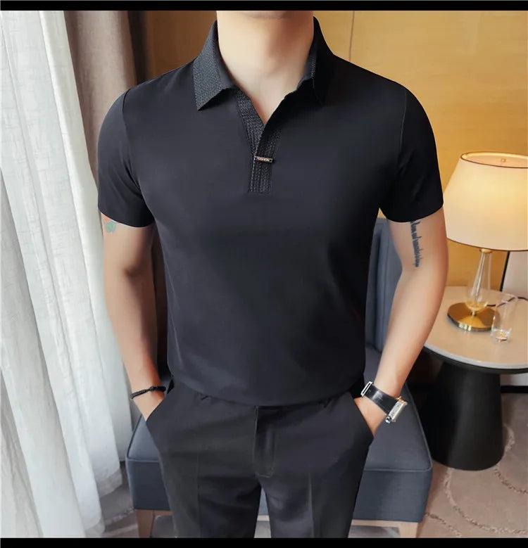 Men's Summer Slim Fit Casual Short Sleeve Style Turn Down Collar Polo Shirt