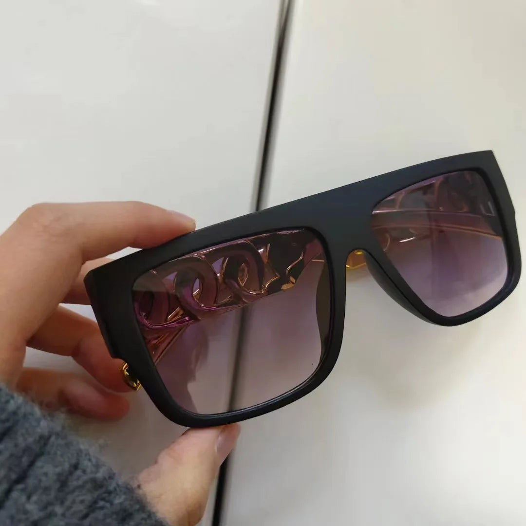 Hip Hop Punk Sunglasses - Gold Chain Necklace Eyewear with UV400