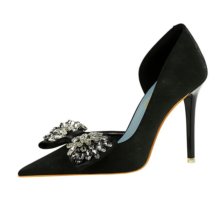 Women's Rhinestone Bow High Heels Stilettos Shoes