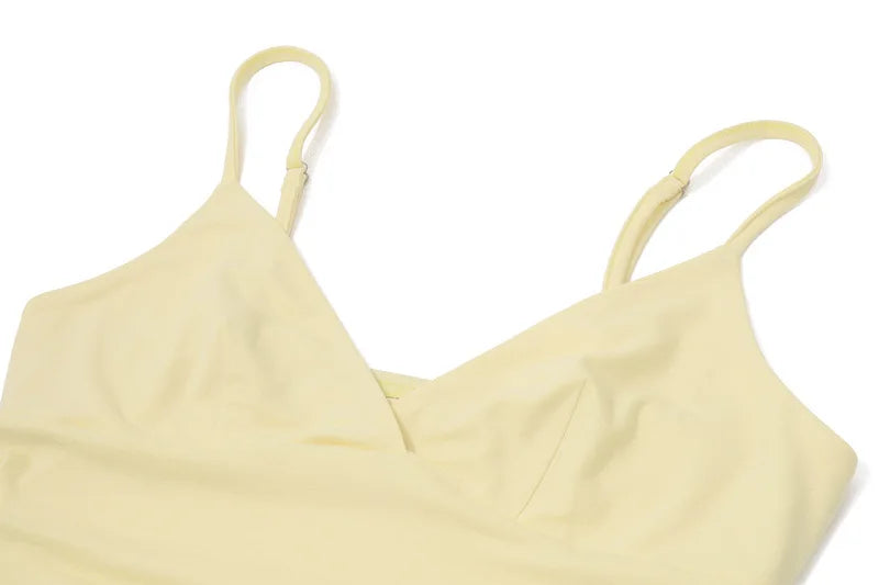 Women's Plunge V Neck Slip Mini Party Club Outfits Backless Yellow A-Line Short Dress