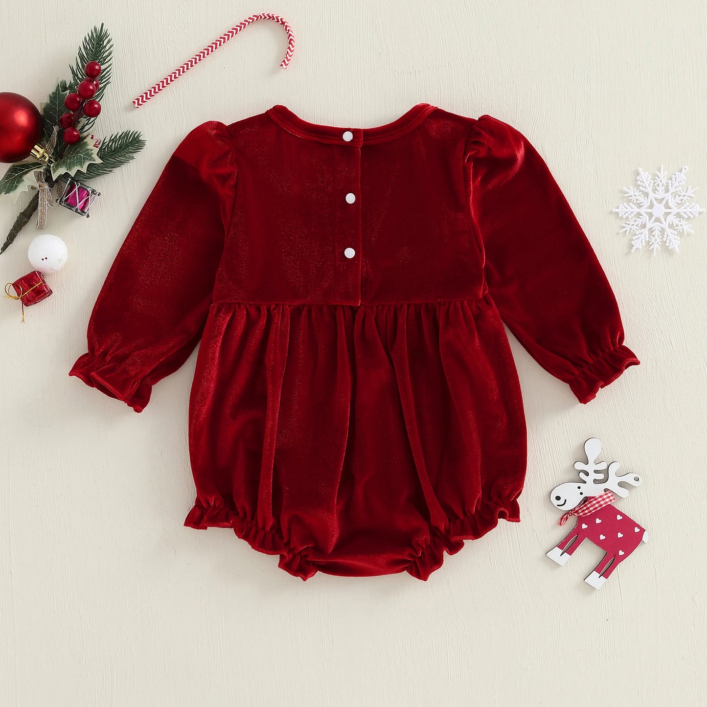 Lovely Baby Velvet Christmas Romper with Plaid Bow (0-18M)