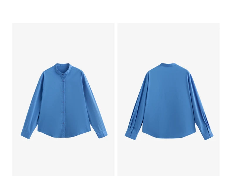Women's Blouse Stand Collar Single Breasted Button  Shirt