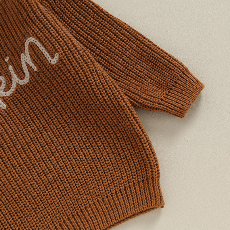 0-3Y Toddler Baby Girls Boys Autumn Winter Knit Sweater 3 Colors Long Sleeve Pumpkin Letter Embroidery Knitwear