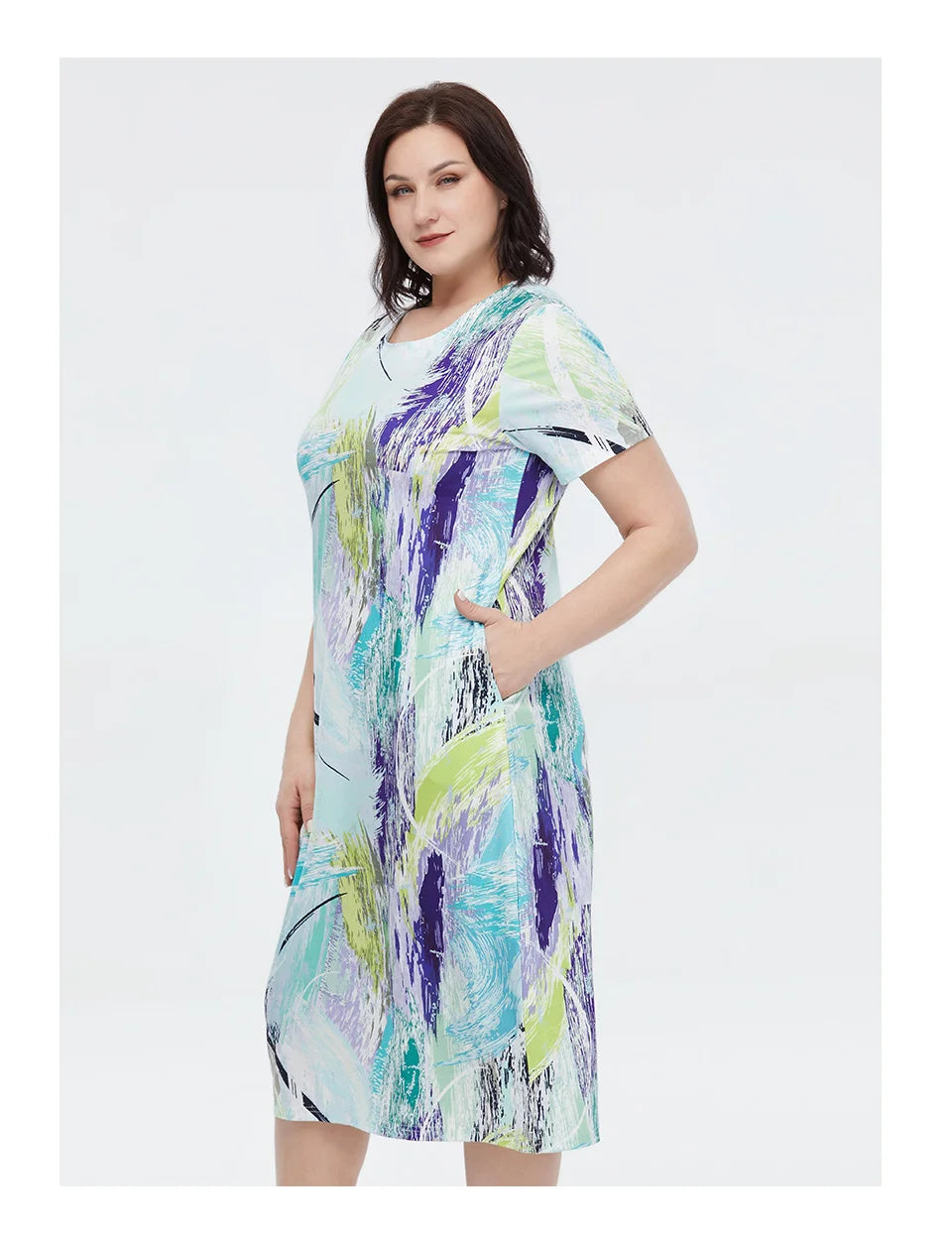 Women's Elegant Art Print Long Chiffon Short sleeves Dress