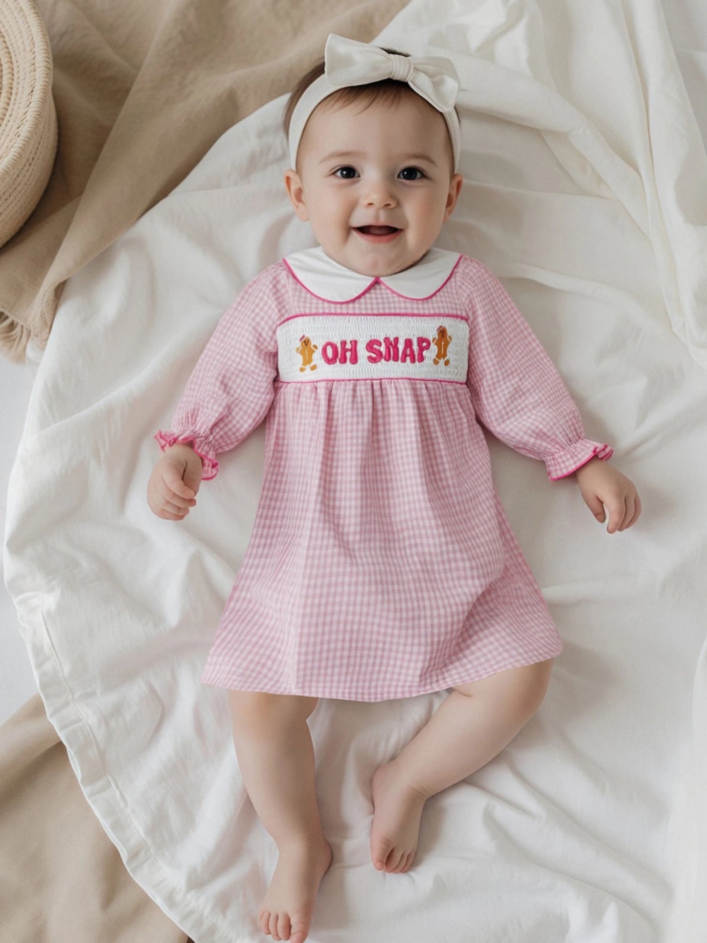 Lovely Girls Christmas Plaid Dress with Gingerbread Embroidery (1-6Y)