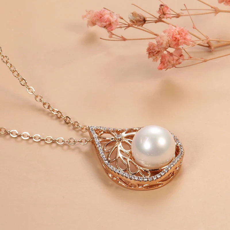 Pearl Big Pendant Necklace for Women 585 Rose Gold Colour With Natural Zircon