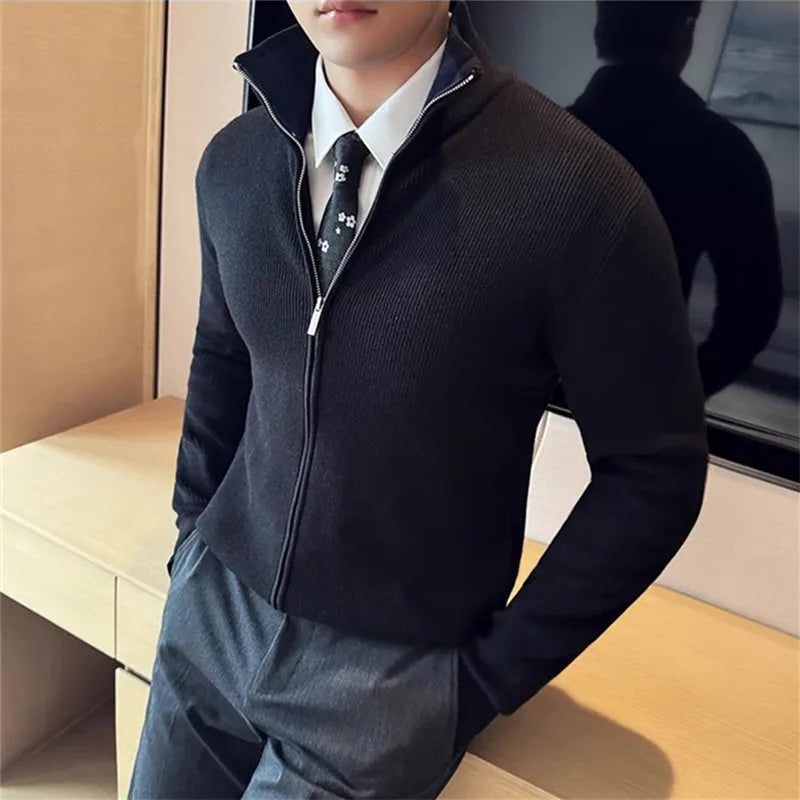 Men's Autumn Winter Stand Collar Casual Knitted Cardigan