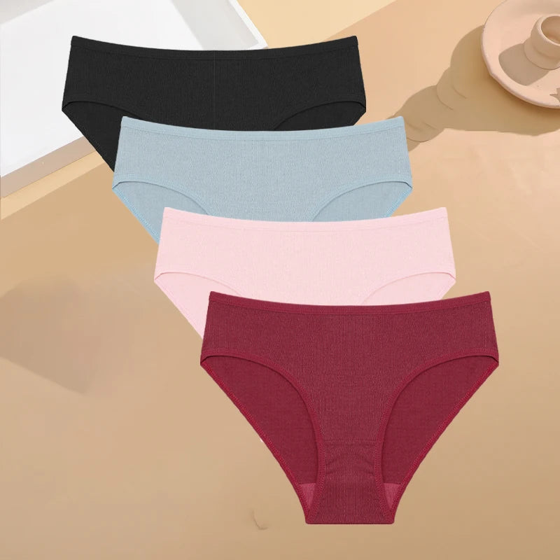 4-Pack Cotton Stretch Underwear Set - Women's Comfortable Low-Rise Briefs